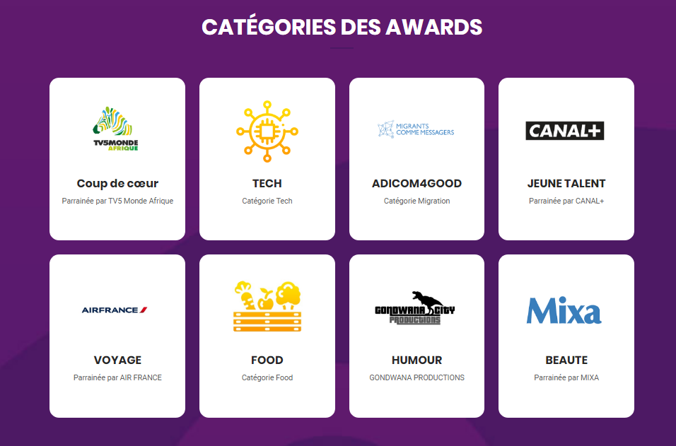 ADICOMAWARDS 2020 Catégories